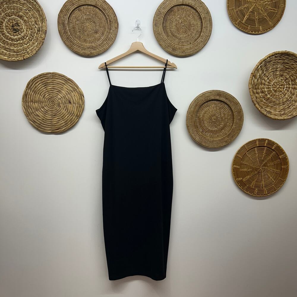 NEW H&M Neutral Minimalist Black Sleeveless Midi Tank Dress Slit XL